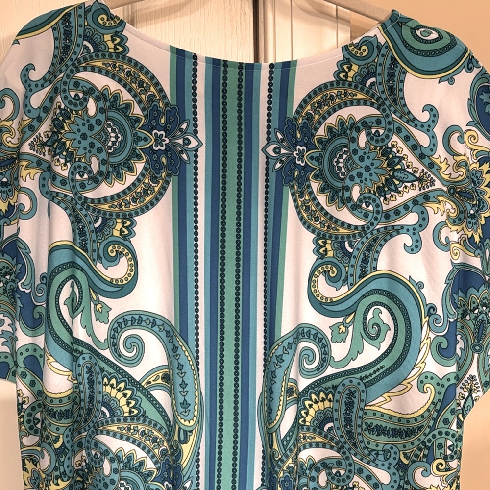 STUDIO ONE NEW YORK Paisley S/S Lined Shift Pullover Dress Knee Length Size XL - Picture 2 of 10
